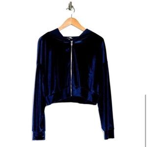 CURVY SENSE NWT Navy Blue Velvet Zip Hoodie 3X  new